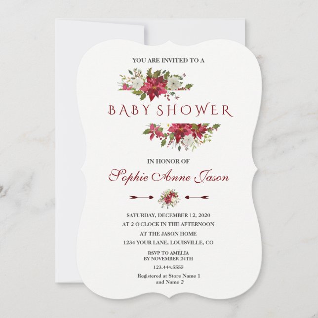 Christmas Red Poinsettia Frame Baby Shower Invitation (Front)
