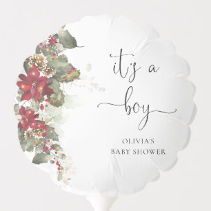 Christmas Red Poinsettia It's A Boy Floral Balloon