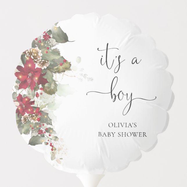 Christmas Red Poinsettia It's A Boy Floral Balloon (Back)