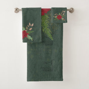 christmas red poinsettia on green branches Bath  Towel Set