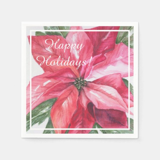 Christmas Red Poinsettia Party Napkins (Front)