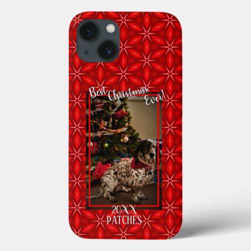 Christmas Red Poinsettia Pattern Pet Photo iPhone 13 Case