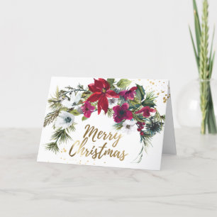 Christmas Red Poinsettia Pine Bible Isaiah 9:6 Holiday Card