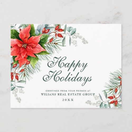 Christmas Red Poinsettia Pine Corporate Greeting Postcard