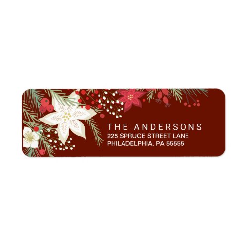 Christmas Red Poinsettia  Pine Return Address Label