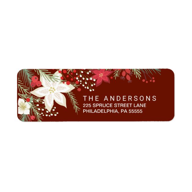 Christmas Red Poinsettia & Pine Return Address Label