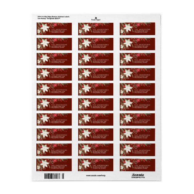 Christmas Red Poinsettia & Pine Return Address Label