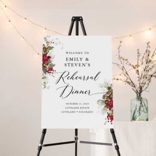 Christmas Red Poinsettia Rehearsal Dinner Foam Board