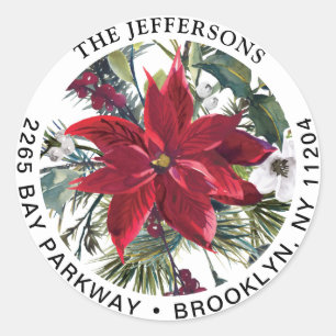 Christmas Red Poinsettia Return Address Label