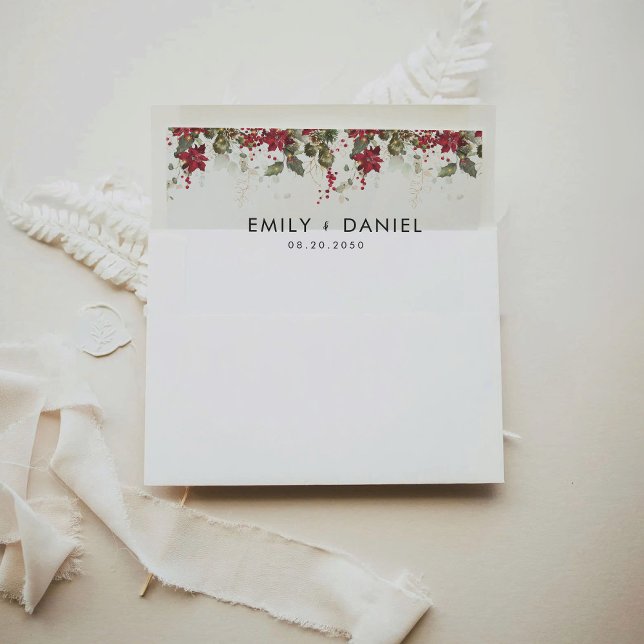 Christmas Red Poinsettia Wedding Ceremony  Envelope Liner (Creator Uploaded)