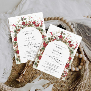 Christmas Red Poinsettia Wedding Ceremony Invitation