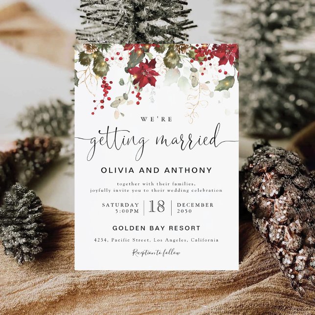 Christmas Red Poinsettia Wedding Ceremony Invitation (Creator Uploaded)