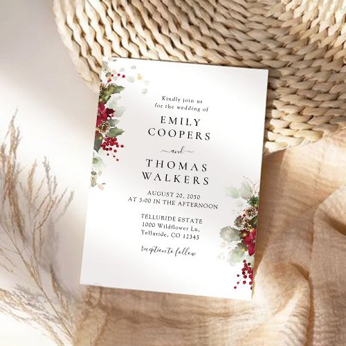 Christmas Red Poinsettia Wedding Ceremony Invitation