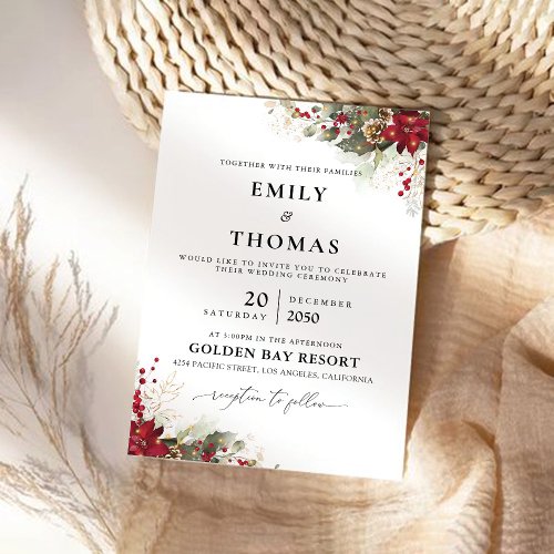 Christmas Red Poinsettia Wedding Ceremony Invitation