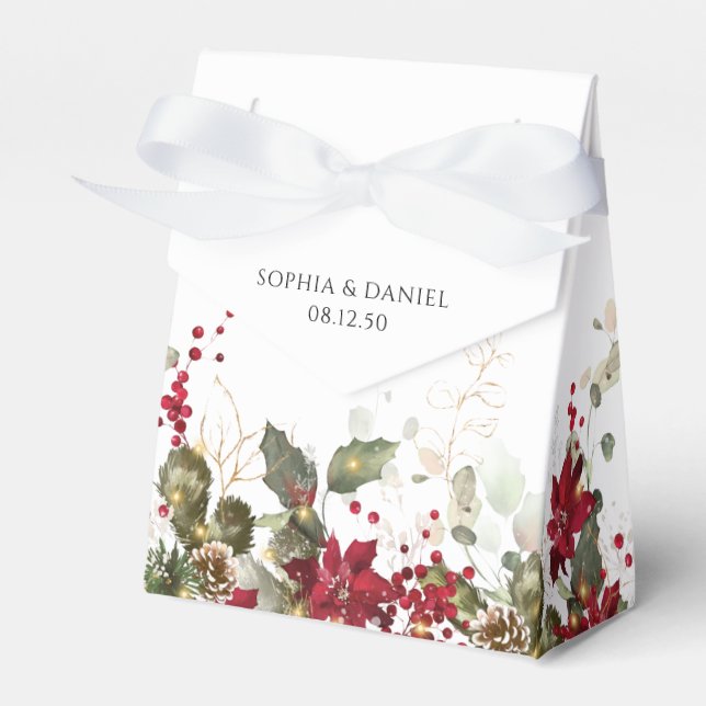 Christmas Red Poinsettia Wedding Favor Box (Front Side)