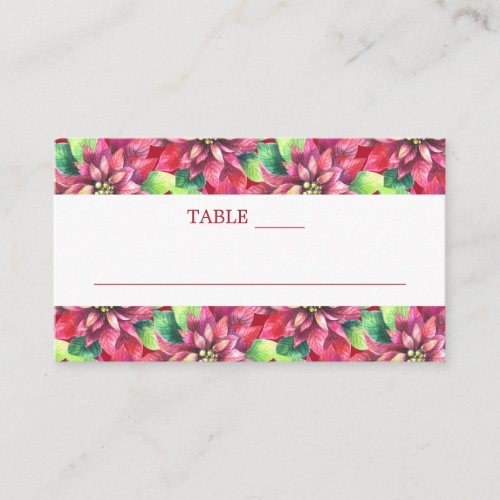 Christmas Red Poinsettia Wedding Flat Place Card