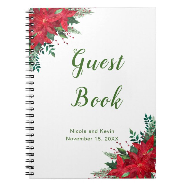 Christmas Red Poinsettia Wedding guest book (Front)