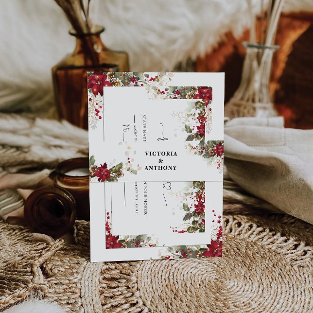 Christmas Red Poinsettia Wedding Invitation Belly Band (Creator Uploaded)