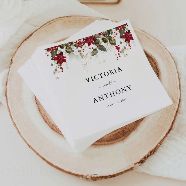 Christmas Red Poinsettia Wedding Napkins (Creator Uploaded)