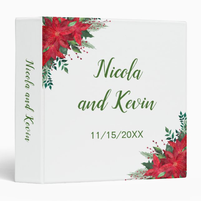 Christmas Red Poinsettia Wedding Photo Album 3 Ring Binder (Front/Spine)