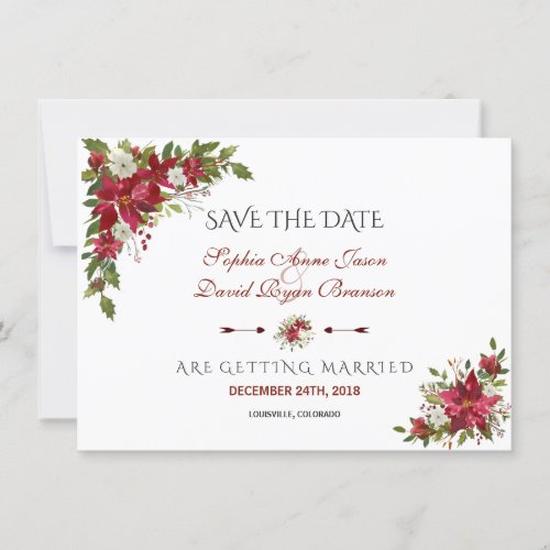 Christmas Red Poinsettia Wedding Save The Date