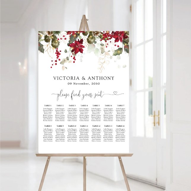 Christmas Red Poinsettia Wedding Seating Chart Foam Board (Creator Uploaded)
