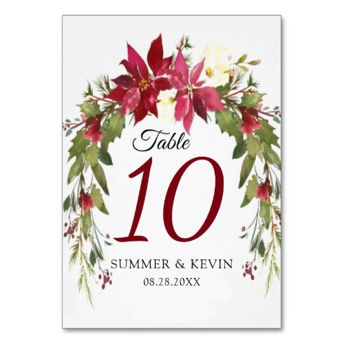 Christmas Red Poinsettia Wedding Table Number