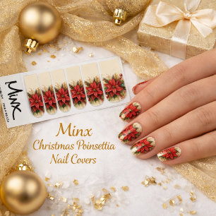 Christmas Red Poinsettia with Gold Floral Minx Nail Art