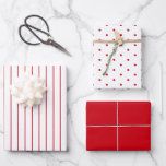 Christmas Red Polka Dot and Striped and Solid Wrapping Paper Sheets