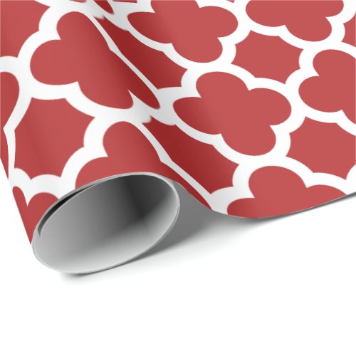 Christmas Red Quatrefoil Trellis Pattern Wrapping Paper