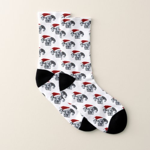 Christmas Red Realistic Great Dane with Santa Hat Socks