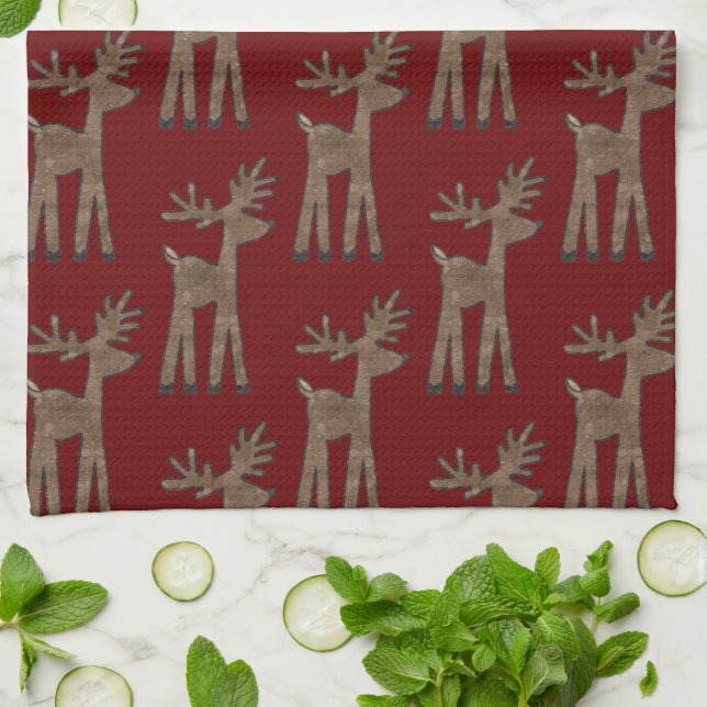 Christmas Red Reindeer Kitchen Towel (Folded)