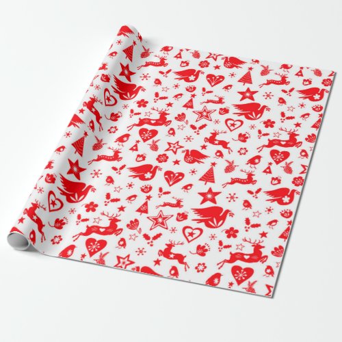 Christmas Red Reindeer Scandi Wrapping Paper