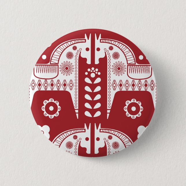 Christmas Red Reindeer Scandinavian Nordic Forest Button (Front)