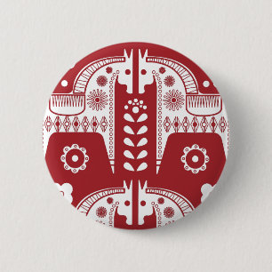 Christmas Red Reindeer Scandinavian Nordic Forest Button