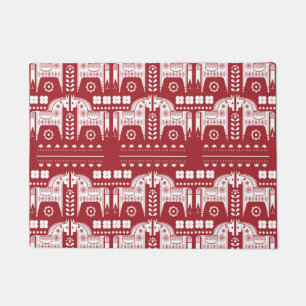 Christmas Red Reindeer Scandinavian Nordic Forest Doormat