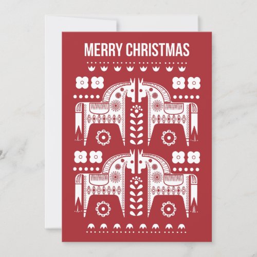 Christmas Red Reindeer Scandinavian Nordic Forest Holiday Card