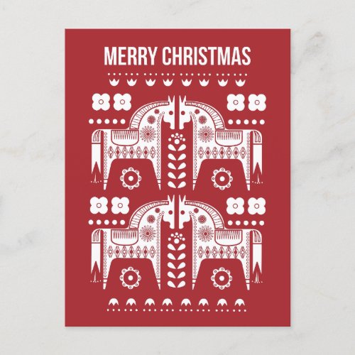 Christmas Red Reindeer Scandinavian Nordic Forest Holiday Postcard