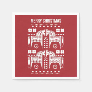 Christmas Red Reindeer Scandinavian Nordic Forest Napkins