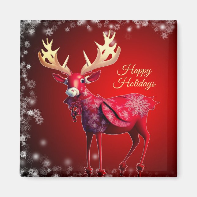 Christmas Red Reindeer Winter Holidays Magnet (Front)
