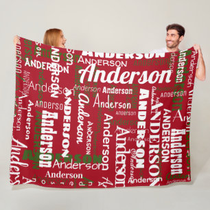 Christmas Red Repeating Long Name Fleece Blanket