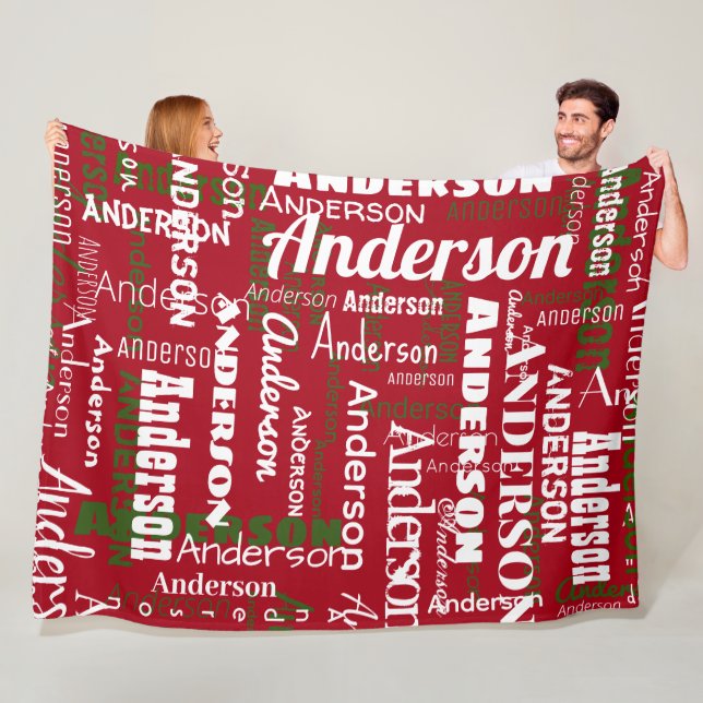 Christmas Red Repeating Long Name Fleece Blanket (In Situ)