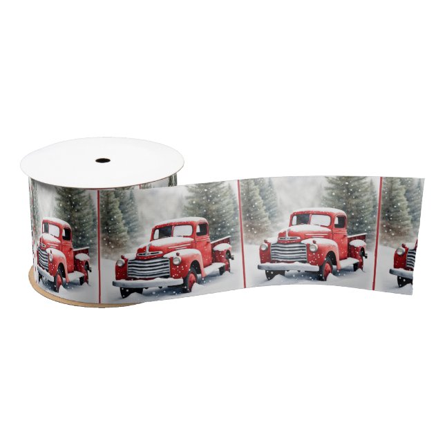 Christmas Red Retro Truck Satin Ribbon (Spool)