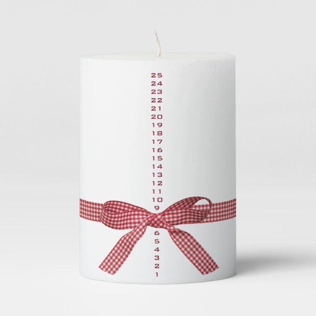 Christmas Red Ribbon Countdown Pillar Candle (Front)