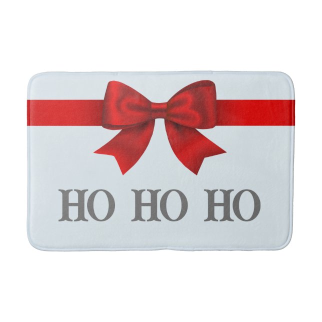 Christmas Red Ribbon Ho Ho Ho Bath Mat (Front)
