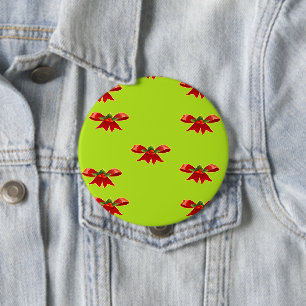 Christmas red ribbon on bright green button