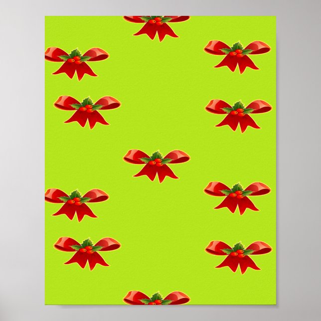 Christmas red ribbon on bright green poster (Front)