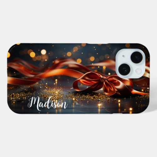Christmas Red Ribbon Sparkles _ iPhone 15 Case
