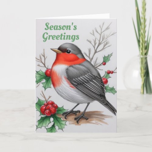 Christmas Red Robin Bird  Holiday Card