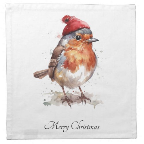 Christmas Red Robin customizable Cloth Napkin